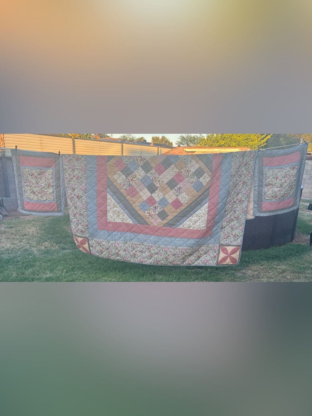 Floral Patchwork Quilt in Pink, Blue, Cream - Picture 2 of 4